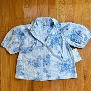 Crown & Ivy Blue and White Floral Blouse